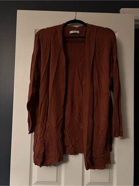 Mango Open-Front Cardigan in Rust